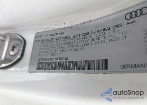 2017 Audi A5 2.0T Sport from USA, damaged, VIN WAUD2AFH2HN002195